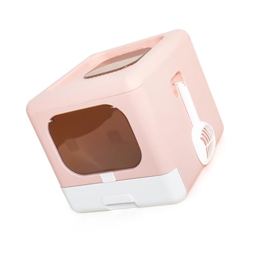 Große Eingangstoilette Katzendrüsenbox, Geschlossener Töpfchenschubladen -Typ Easy Clean Pan X Kapuze Tragbar, Transparent BI Richtungs Antispritzen Vollständig Vorder (PINK) von AYNEFY