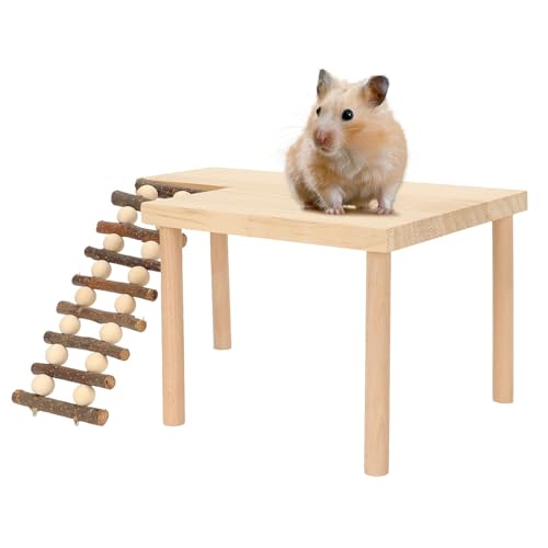 Klettergerüst für Kleintiere, Hamster Aktivitätsplattform Hamster Spielplattform aus Holz 2 stufige Plattform dekorative Landschaftsgestaltung Baumzweig Zaun stehen von AYNEFY