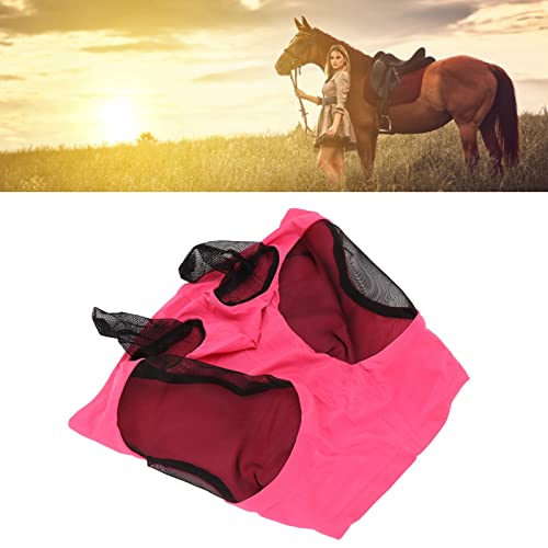 AYNEFY Schutz-Pferde-Fliegenmaske mit Ohren, Atmungsaktiver Strickstoff für Pferde Aller Größen, Anti-Fliegenwürmer, Hautfreundlich (Rosenrot) von AYNEFY