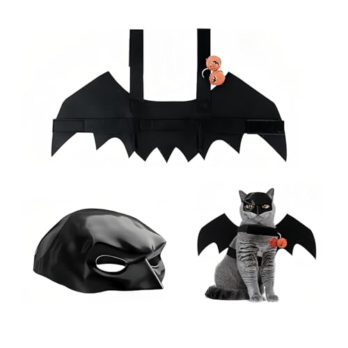 AYNKH 2PCS Halloween Kleidung, Katze Fledermaus Maske + verstellbare Flügel, Haustier niedlich Dress Up Zubehör Party Kostüm, Welpen Kätzchen Cosplay Set von AYNKH