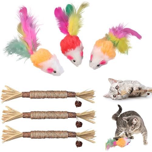 AYNKH 3 Katze Zahnen Sticks,3 Plüsch Mäuse necken Spielzeug, Katzenspielzeug,Catnip Sticks,Katze Kauen hölzerne Sticks Katze Zahnpflege Verhütung Mundwasser,Natürliche Sichere Katze Stick Kauen Sticks AYNKH 3 Katze Zahnen Sticks,3 Plüsch Mäuse necken Spielzeug, Katzenspielzeug,Catnip Sticks,Katze Kauen hölzerne Sticks Katze Zahnpflege Verhütung Mundwasser,Natürliche Sichere Katze Stick Kauen Sticks von AYNKH