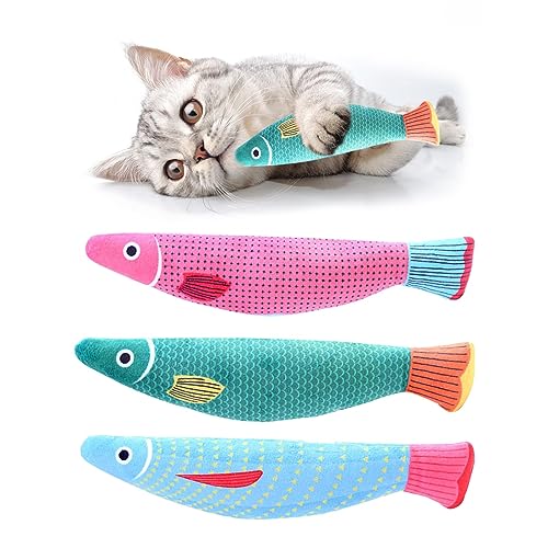 AYNKH Katzenminze-Spielzeug, 3 Stück, bissfest, interaktives Spielzeug für Kätzchen, Zahnen, Fisch, mit Glocke innen, Cartoon-Plüsch-Kauspielzeug für Haustiere, Flopping/Flippen/Bewegen AYNKH Katzenminze-Spielzeug, 3 Stück, bissfest, interaktives Spielzeug für Kätzchen, Zahnen, Fisch, mit Glocke innen, Cartoon-Plüsch-Kauspielzeug für Haustiere, Flopping/Flippen/Bewegen von AYNKH