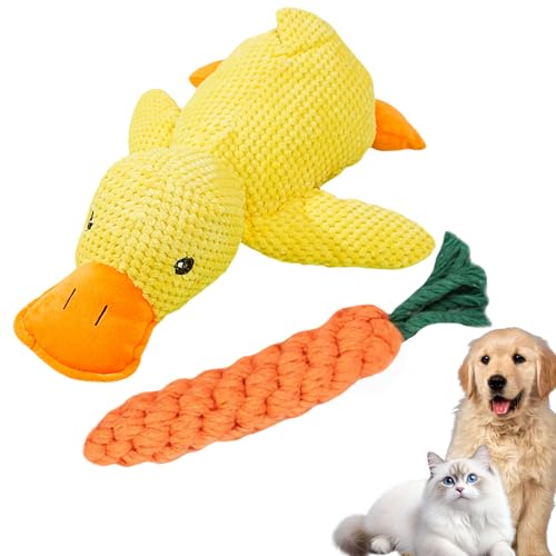 AYNKH Quackende Ente Hundespielzeug für Hunde, stressresistente Ente für Hunde, niedliches Plüsch-Spielzeug, unzerstörbar, Karottenzahnspielzeug, Haustiere, Katzen, 2 Stück von AYNKH