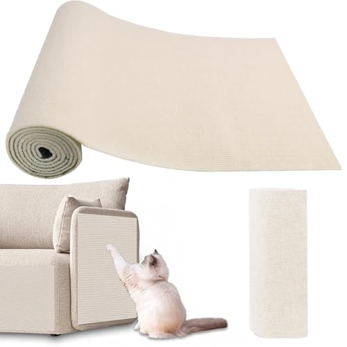 Selbstklebende Kratzmatte für Katzen 40×300 cm,Jetzt Möbel schützen,AYSOW Abreißfeste DIY Kratzmatte aus Polyester,Einfach zuschneiden & kleben,Sofa, Ecken, Türrahmen-Reisweiß von AYSOW