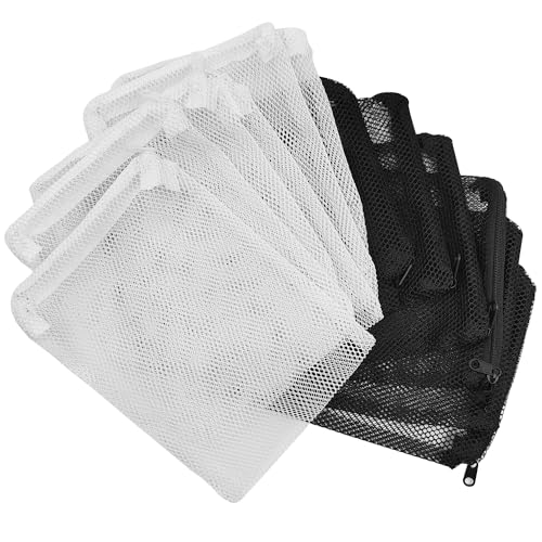 AYWFEY Aquarium-Filter-Medien-Beutel, wiederverwendbar, hoher Durchfluss, Nylon-Netztasche mit Reißverschluss, für Aktivkohleharzfilter, Biosphären, Keramikringe, Schwarz und Weiß (Nylon, 14 x 20 cm) von AYWFEY