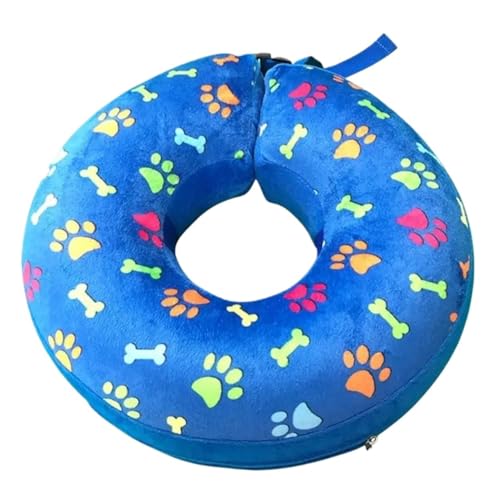 Halskrause Katze Haustier-Erholungshalsband for Hunde und Katzen, Schutzkegel nach Operationen, Halsband zur Wundheilung, Cartoon-Muster, aufblasbar(Color:Blue,Size:S) von AYWTIUN
