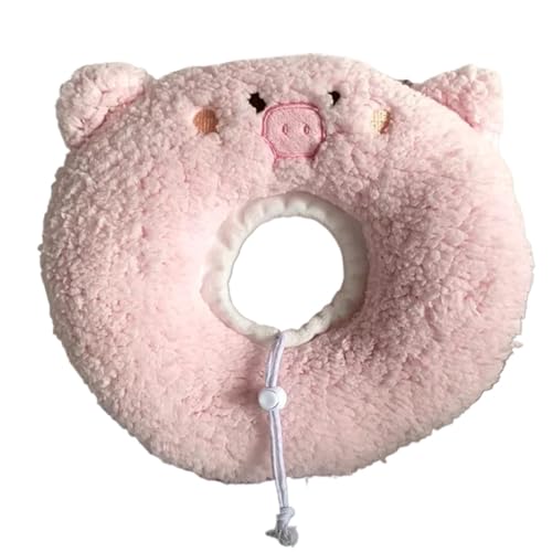 Halskrause Katze Haustier-Kreishalsband, Plüsch, weiches Kaninchenhalsband, Katzen-Hundehalsband, Anti-Leck-Bär, weicher Kreis, chirurgischer Schutz von Wunden(Color:Pink Pig,Size:M) von AYWTIUN