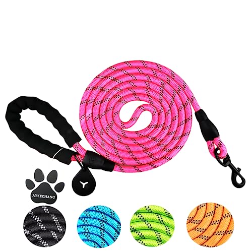 Starkes Hundeleine, 3M/2M,Geeignet für mittelgroße und große Hunde, Mit komfortablem gepolstertem Griff und hoher reflektierender Linie (Pink, 2M×12mm) von AYZECHANG