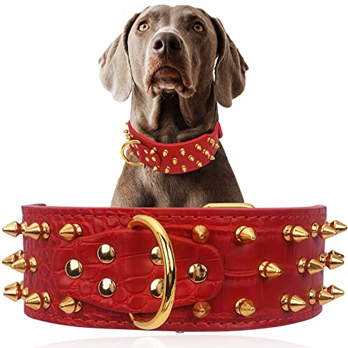 5,1 cm extra breites Hundehalsband aus PU-Leder, mit Nieten, modisches und farbenfrohes Hundehalsband, mit Nieten, weich und verstellbar für mittelgroße und große Haustiere (Größe S, Rot) von AYiFFWTEO