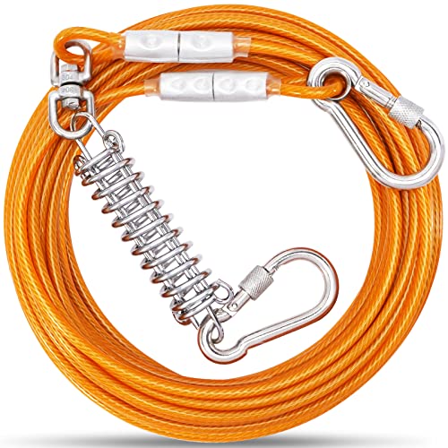 Orange Dog Tie Out Cable Swivel Hook +Shock Spring, 10/20/30/50/70/100/FT Long Dog Leash Dog Runner Cable Lead for Yard Outdoor Camping, Small to Medium Pets Up to 500Lbs von AYiFFWTEO