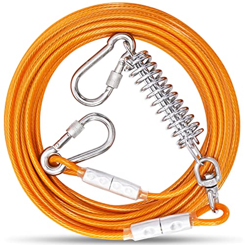 Orange Dog Tie Out Cable Swivel Hook +Shock Spring, 10/20/30/50/70/100/FT Long Dog Leash Dog Runner Cable Lead for Yard Outdoor Camping, Small to Medium Pets Up to 6.1 m von AYiFFWTEO