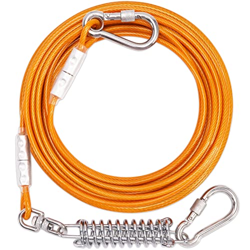 Orange Dog Tie Out Cable Swivel Hook +Shock Spring, 10/20/30/50/70/100/FT Long Dog Leash Dog Runner Cable Lead for Yard Outdoor Camping, Small to Medium Pets Up to 600LB (10') von AYiFFWTEO