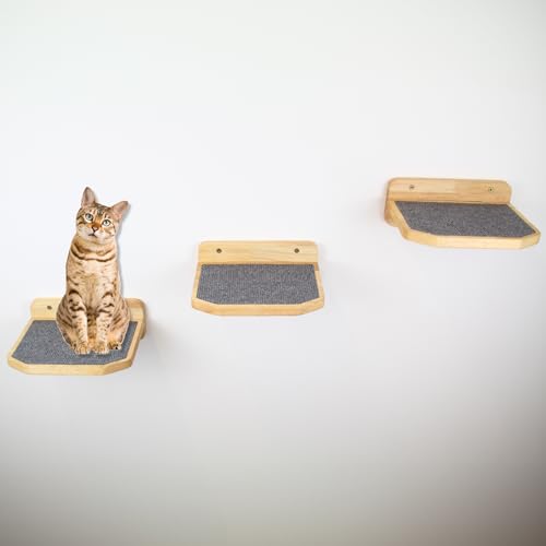 AZANO® Katzentreppe 3er Set | Groß | Kletterwand Katzen | Katzenleiter Wand [Modernes Design aus Holz] | Katzentreppe Wand | Katzenleiter | Größe L (Dunkelgrau) von AZANO