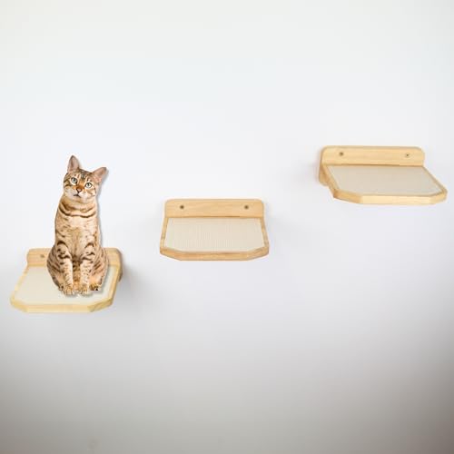 AZANO® Katzentreppe 3er Set | Groß | Kletterwand Katzen | Katzenleiter Wand [Modernes Design aus Holz] | Katzentreppe Wand | Katzenleiter | Größe L (Weiß) von AZANO