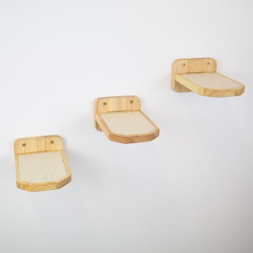 AZANO® Katzentreppe 3er Set | Kletterwand Katzen | Katzenleiter Wand [Modernes Design aus Holz] | Katzentreppe Wand | Katzenleiter | Katzenmöbel zum Klettern | Größe M (Weiß) von AZANO
