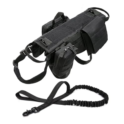 Taktisches Hundegeschirr, strapazierfähig, mit 3 MOLLE-Taschen und 1 Bungee-Hundeleine Taktisches Hundegeschirr, strapazierfähig, mit 3 MOLLE-Taschen und 1 Bungee-Hundeleine von AZB