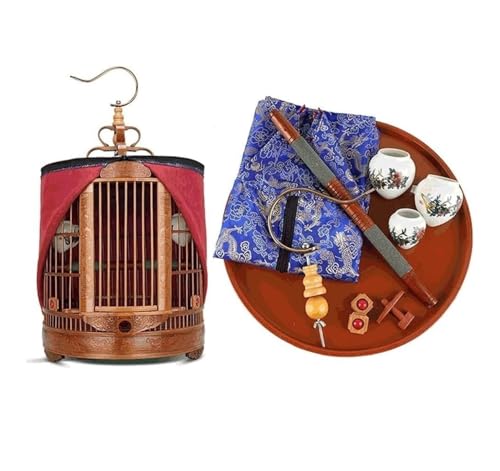 AZHKJKZH Papageienkäfig Vögel Tragbare Vogelkäfige Kreativ Geschnitzter Vogelkäfig Bambus-Vogelkäfige Langlebiger Vogelkäfig Vintage-Vogelträger Wellensittichkäfig(36cm) von AZHKJKZH