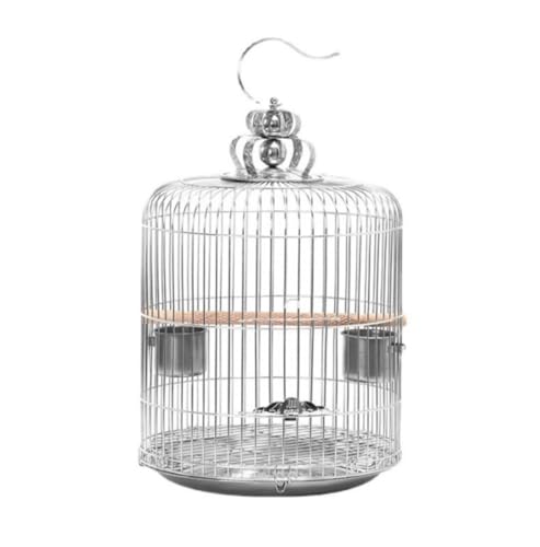 AZHKJKZH Papageienkäfig Vögel Vogelkäfige, Rund, Aus Metall, Vogelkäfig Aus Edelstahl, Großer Vogelhäuschenträger Für Den Hausgarten Wellensittichkäfig(38cm) von AZHKJKZH