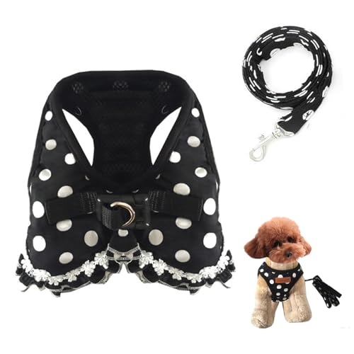 Hundekabelbaum, Punkte Weste Kabelbaum Leinen-Set, No-Pull-Haustier mit Mesh, gepolstert für Welpenkatze Kleiner Mädchenhund, schwarz, l Weste von AZIDWERYQ