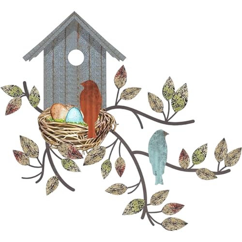 Metall Vogel Wanddekoration, hängende Vogelwandkunst mit Baumblatt Vogelhaus für Wohnzimmer Balkon Garten Yard Innen im Freien 11.81 x 10, 75 Zoll Metallkunstdekoration Metall Vogel Wanddekoration, hängende Vogelwandkunst mit Baumblatt Vogelhaus für Wohnzimmer Balkon Garten Yard Innen im Freien 11.81 x 10, 75 Zoll Metallkunstdekoration von AZIDWERYQ