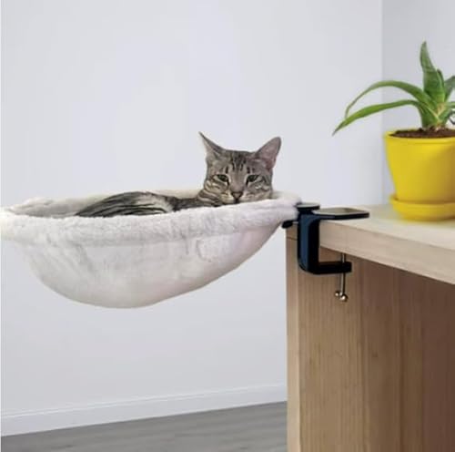AZMUDE 360 ° drehbarer Tisch Katzenbett Kaninchenplüsse Schreibtisch Katzenhängebatt 40cm Gewicht 20kg (Weiß) von AZMUDE