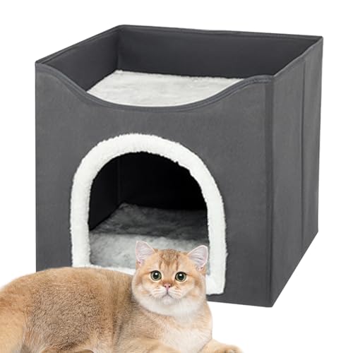 Hundehütte | Doppellagiges Katzenhaus | Zusammenklappbare, warme Haustierhäuser für Katzen im Freien und im Innenbereich, doppelschichtiges Unterschlupfhaus für kleine Katzen und Hunde Azoob von AZOOB