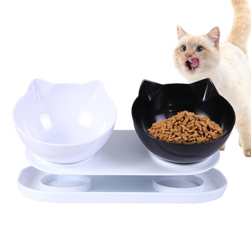 Katzenfutternäpfe - Haustiertränke mit um 15 Grad geneigtem, rutschfestem Katzennapf,Umkippsichere Futterstation für Katzen, multifunktionales Katzenfutter- und Tränkeset für kleine Katzen Azoob von AZOOB