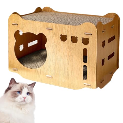 Kratzunterlage für Katzen, 2-in-1 Spleißen Katzenhaus mit Papp-Kratzer, Mehrzweck-Katzenhaus mit strapazierfähiger, wendbarer Liege, krallensicher, natürlich, unterstützt aktives Spielen Azoob von AZOOB
