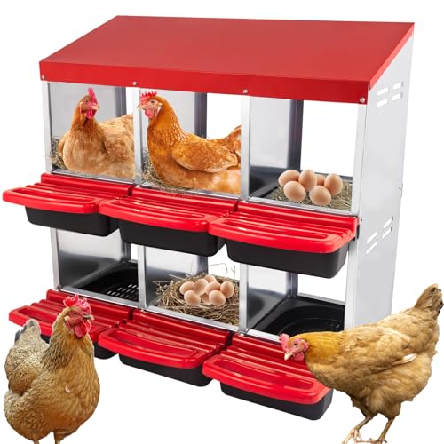 Hühner-Nistkasten mit 6 Löchern, strapazierfähig, rot, Metall, rollbar, Eierlegebox für Hühner mit Sitzstange und Belüftung, Wandmontage, Geflügelstall, Nistkasten mit abnehmbarem Tablett von AZUNYYDS