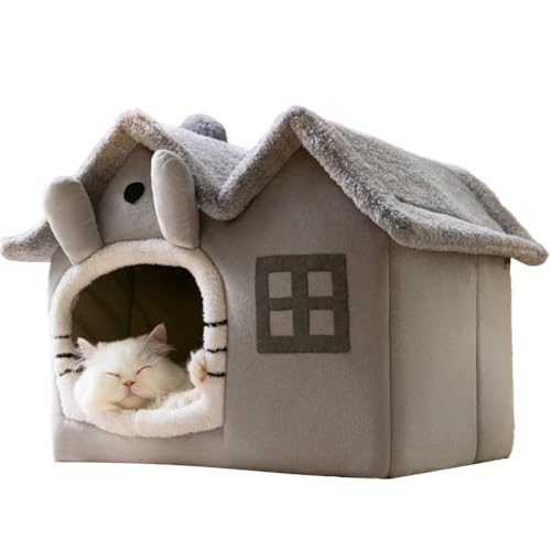 AZURAOKEY Katzenhaus for Winter, Faltbares Höhlennest Schlafen Katzenbett Weich Hund Katze Winterhaus Abnehmbares Warmes Katzenbett Tief Schlafen Niedlich M-Förmige Hütte Waschbar for Katzen und von AZURAOKEY