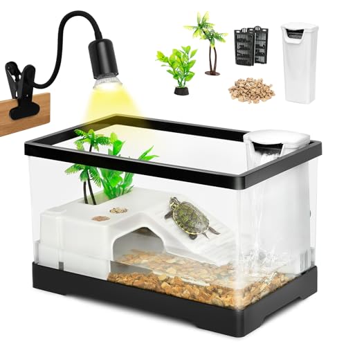AZV Kleines Schildkröten-Tank-Set, PC-Starter-Aquarium für den Innenbereich, rote Ohren-Schieber für Babyschildkröten, Fische und Amphibien, inklusive Sonnenplattform, 1 Filter, 2 Filterplatten, 2 von AZV