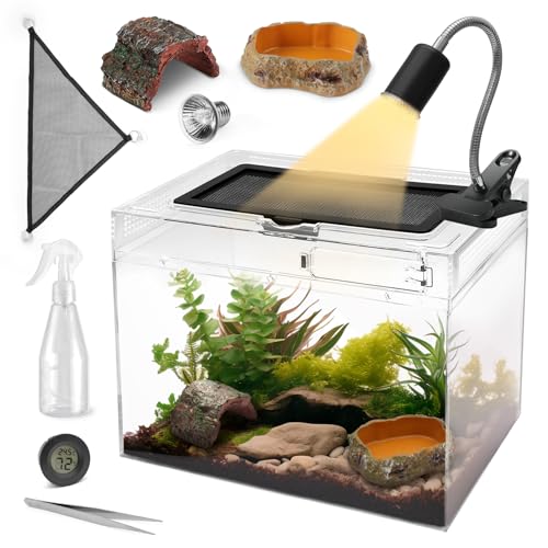 AZV Reptilien-Terrariumgehege, 49,5 x 23,9 x 26,7 cm, Reptilien-Tank mit Bartdrachen-Eidechsen-Hängematte, UVA- und UVB-Wärmelampe, Versteckhöhle für Maisschlange, Schildkröte, Frosch, Leopardengeckos von AZV