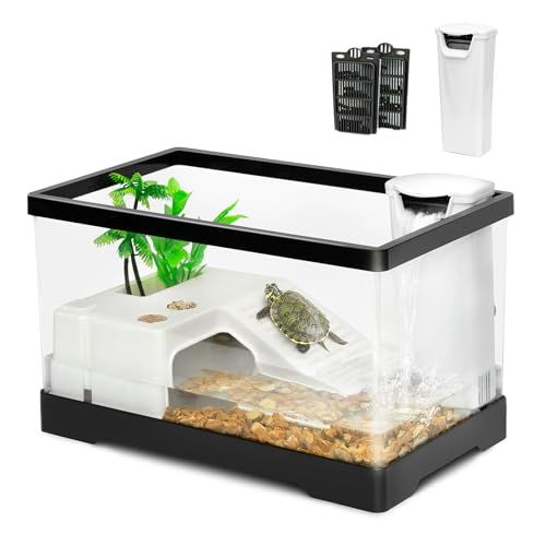 AZV Schildkröten-Tank-Set, PC, klein, 30 x 18,5 x 18 cm, rote Ohren, Starter-Aquarium, Wasser-Baby-Schildkrötenkäfig, Lebensraum für Fische und Amphibien, Reptilien, inklusive Filter, 2 x von AZV