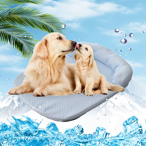 AZVFLY Kühlmatte Hund Selbstkühlende Hundematte Kühldecke: Schlafplätze & Möbel für Hunde Waschbar Hund Kältematte für Drinnen, Draußen und Auto (80 * 60CM-Blau) von AZVFLY