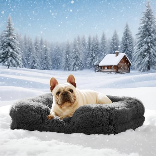 Orthopädisches Hundebett Grosse Hundesofa: Wärme rutschfest Bissfestigkeit Eiförmiger Schwamm Hundekissen Abnehmbar Quaste Hundematte Wintergeschenk für Tierliebhaber an ihre Hunde (Dunkelgrau, XL) von AZVFLY