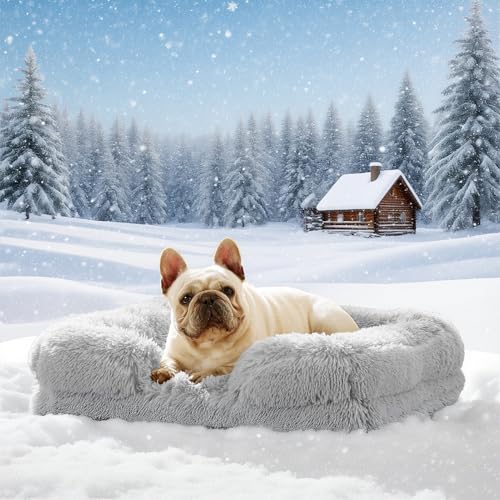 Orthopädisches Hundebett Grosse Hundesofa: Wärme rutschfest Bissfestigkeit Eiförmiger Schwamm Hundekissen Abnehmbar Quaste Hundematte Wintergeschenk für Tierliebhaber an ihre Hunde (Hellgrau, L) von AZVFLY