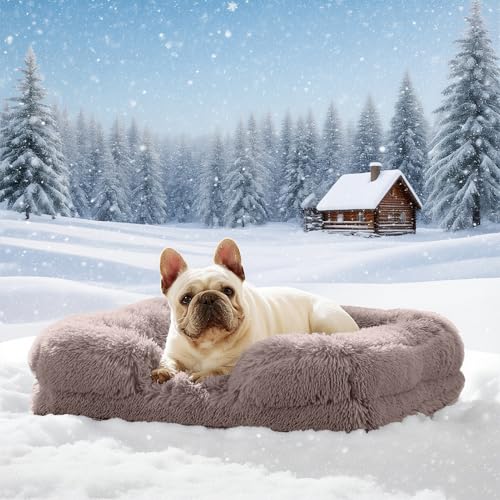 Orthopädisches Hundebett Grosse Hundesofa: Wärme rutschfest Bissfestigkeit Eiförmiger Schwamm Hundekissen Abnehmbar Quaste Hundematte Wintergeschenk für Tierliebhaber an ihre Hunde (beige braun, L) von AZVFLY