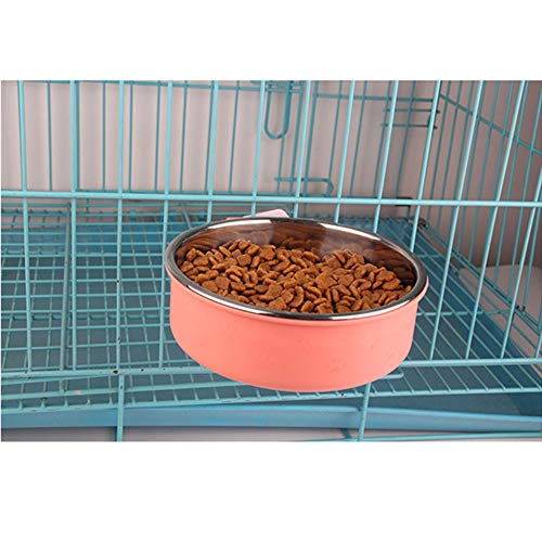 AZX Hundeschüssel Aufhängen im Käfig Kiste 2 In 1 Edelstahl Hund Katze Essen Wasser Schüssel Abnehmbare Pet Bowl für Vogel Kaninchen Hamster (Groß, Rosa) von AZX
