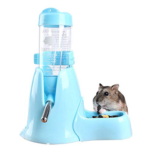 AZXAZ 80ml Hamster Wasserflasche Automatischer Wasserspender und Food Bowl Plastikversteck für Kleintier-Zwerghamster mit Sockel (Blau) von AZXAZ