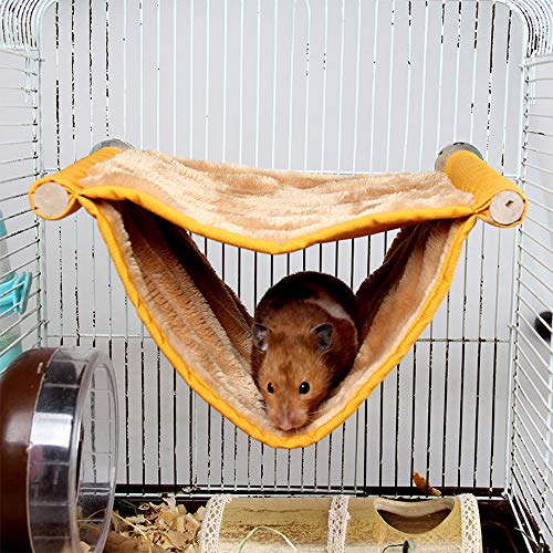 AZXAZ Doppelte Hängematte für Kleine Haustier Hamster Hängende Bett Warme Plüsch Versteck Bett Doppelte Entwurfs Winter Haustier Bettwäsche für Hamster Ratten Eichhörnchen Papagei (L, Gelb) von AZXAZ