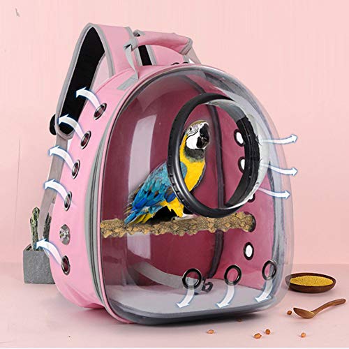 AZXAZ Haustier Vogel Rucksack für Papagei Reisetasche mit Barsch Raumkapsel Vogel Travel Cage Carrier Transparente und atmungsaktive Umhängetasche für Vogelkatze Welpe (Rosa) von AZXAZ