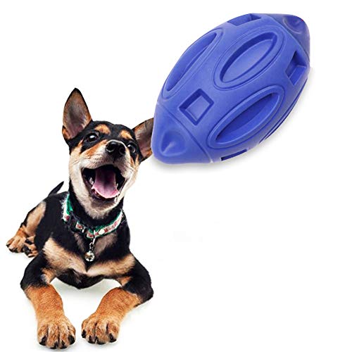 AZXAZ Hund Rugby Ball Gummi Kauspielzeug Sound Quietschendes Spielzeug Hundeball Bissbeständiges Zahnreinigungsspielzeug Ungiftiger Trainingsball Interaktives Haustierspielzeug für Hundewelpen (Blau) von AZXAZ