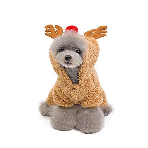 AZXAZ Hund Weihnachtsmantel Warme Hirschart Haustier Winterkleidung Weihnachtskostüm Weiche Baumwolle Hund Hoodies Outfits (XL, Braun) von AZXAZ