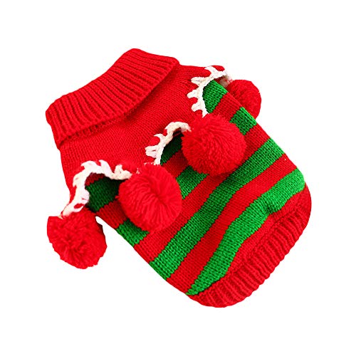 AZXAZ Hundepullover Weihnachten Stripped Haustier Jumper Süß Weihnachten Hundekostüm Warmer Mantel Mit Kragen Und Kugeln Rot&Grün (XS) von AZXAZ