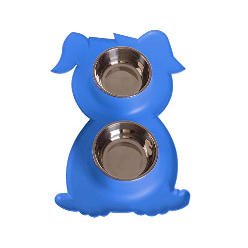 AZXAZ Kein Verschütten Hundenapf Tablett rutschfeste Doppel Futternapf und Wassernapf zusammenlegbar Tragbare Futternapf und Matte Für Hundekatzen Welpen Miezekatze (Blau) von AZXAZ