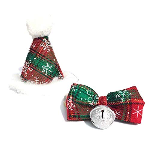 AZXAZ Weihnachtsmütze und Fliege Glocke für Hund Katze Plaid Hut Bowknot Kragen Buntes Haustier Weihnachtskostüm für Kätzchen Welpen Party Cosplay Zubehör von AZXAZ