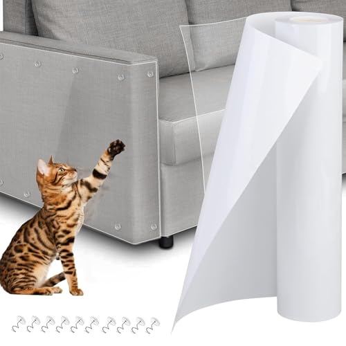 Aartner Kratzschutz Sofa Katze, Kratzfolie Katzen Selbstklebend, Antikratzfolie Katzen für Möbel, Mit 10 gedrehten Stiften, Anti Kratz, Geeignet für Leder- und Stoffsofas, Türen, Wände (45cm x 5m) Aartner Kratzschutz Sofa Katze, Kratzfolie Katzen Selbstklebend, Antikratzfolie Katzen für Möbel, Mit 10 gedrehten Stiften, Anti Kratz, Geeignet für Leder- und Stoffsofas, Türen, Wände (45cm x 5m) von Aartner
