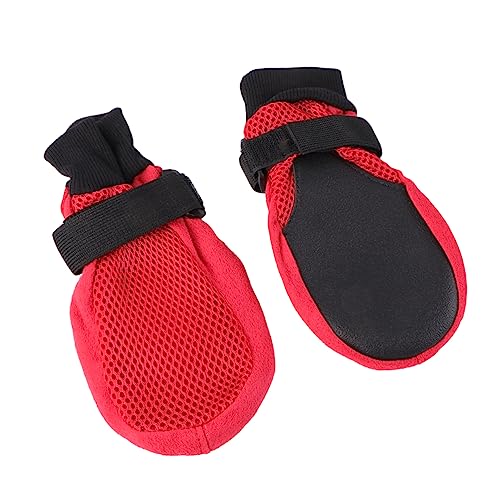 Abaodam 1Satz Atmungsaktive Netz Hundeschuhe für Welpen rutschfeste Weiche Sohlen Pfotenschutz Rot für Outdoor Aktivitäten und Schutz vor Abrasiven Oberflächen von Abaodam