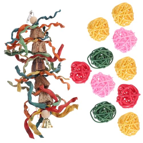 Abaodam Kauspielzeug Für Vögel Aus Holz Und Rattan Hängendes Spielzeug Mit Bällen Zum Kauen Und Schnabelschneiden Für Papageien Und Sittiche von Abaodam