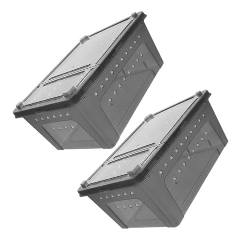 Abaodam 2 Stück Kleine Reptilien Aufzuchtbox Transparent mit Ausbruch Funktion Tragbare Futterbox für Spinnen Schlangen Eidechsen Frösche mit Doppelzugang für Einfache Pflege von Abaodam